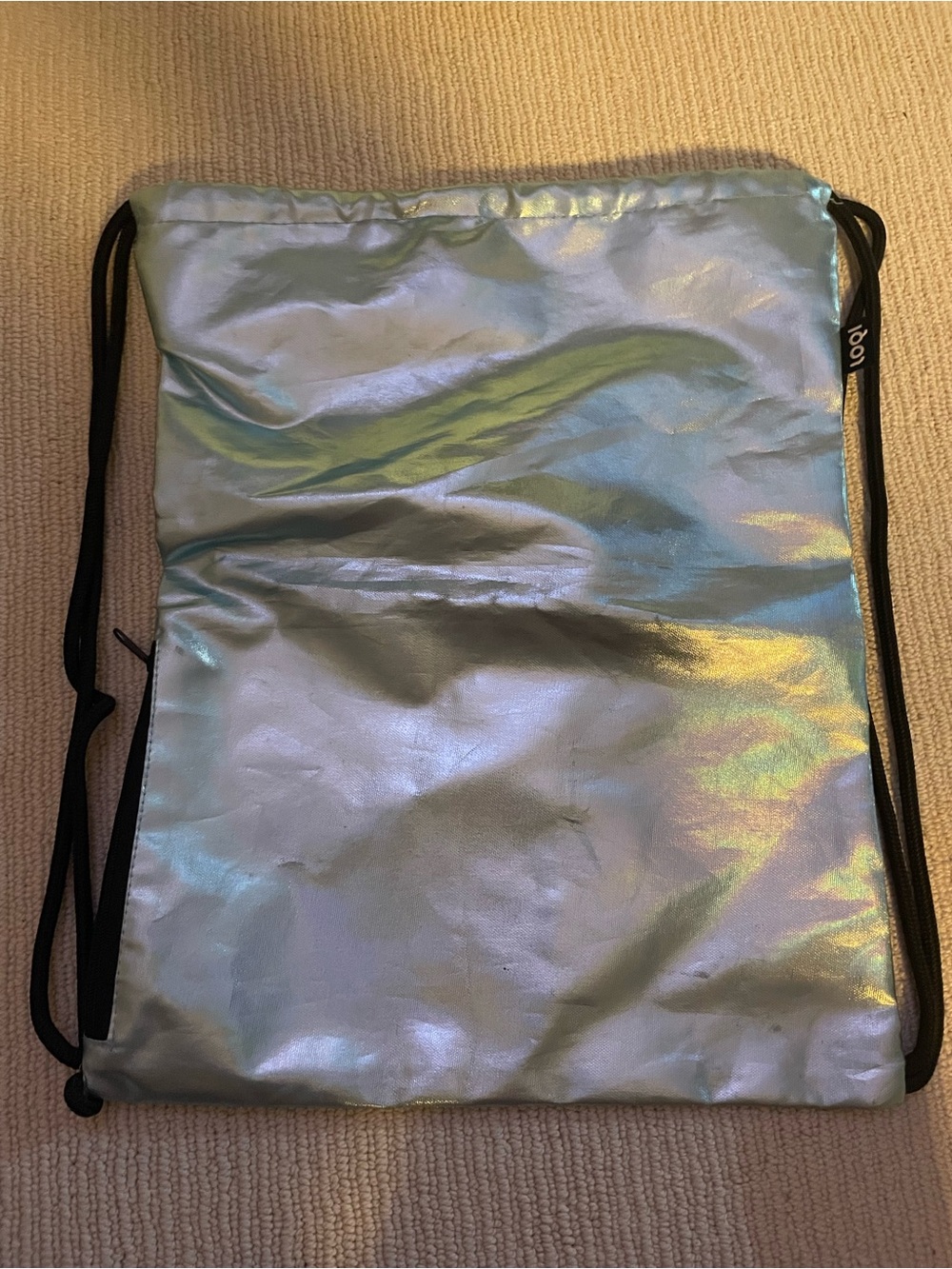 Iridescent Drawstring Backpack - Shimmery Silver Holographic loqi b28